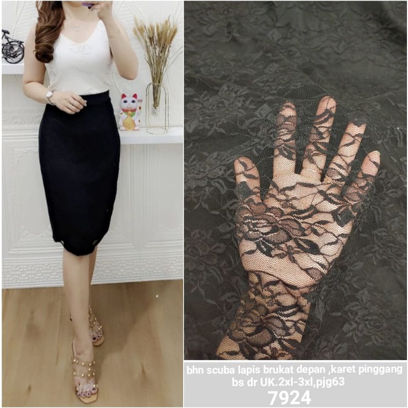 rok scuba lapis brukat jumbo import wanita