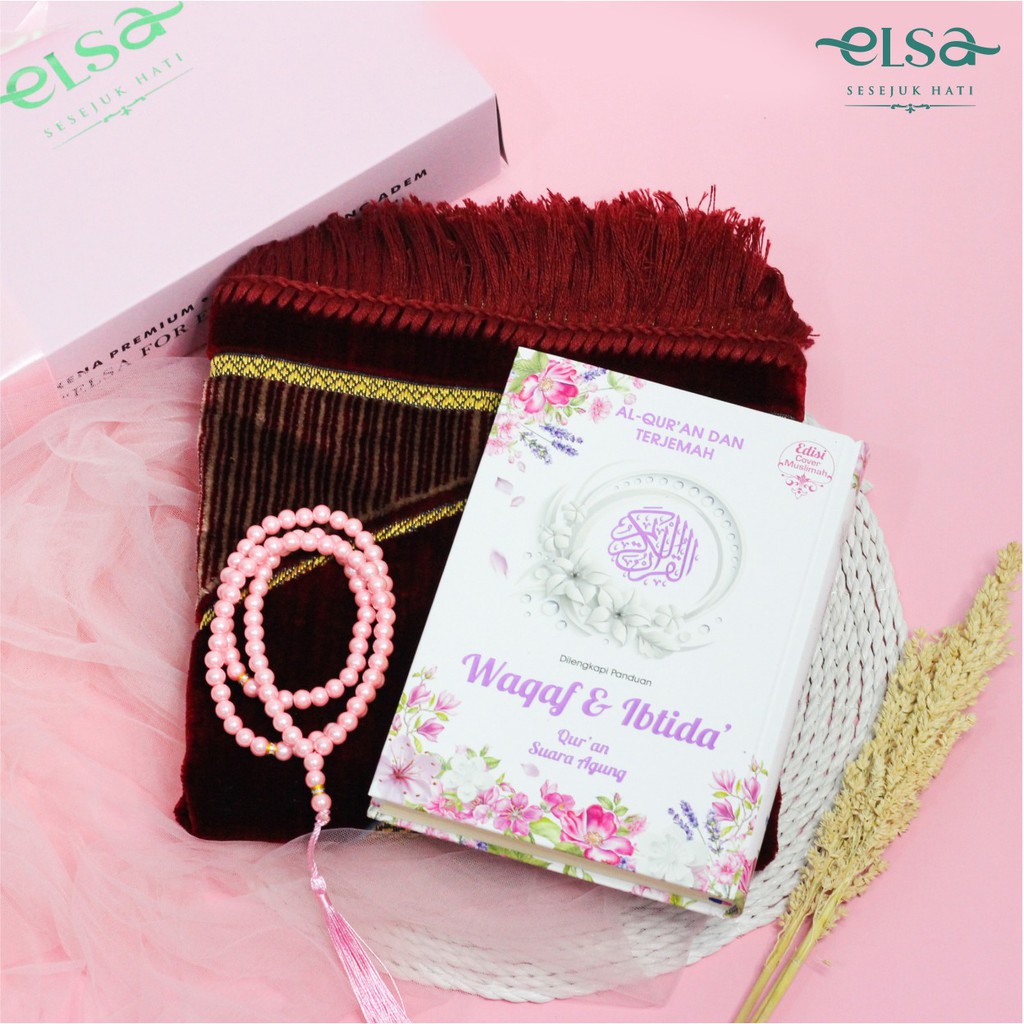 Paket Al Quran Tasbih Sajadah Perlengkapan Sholat Mukena Dewasa Jumbo Rukuh Potongan  (Paket Adiba)