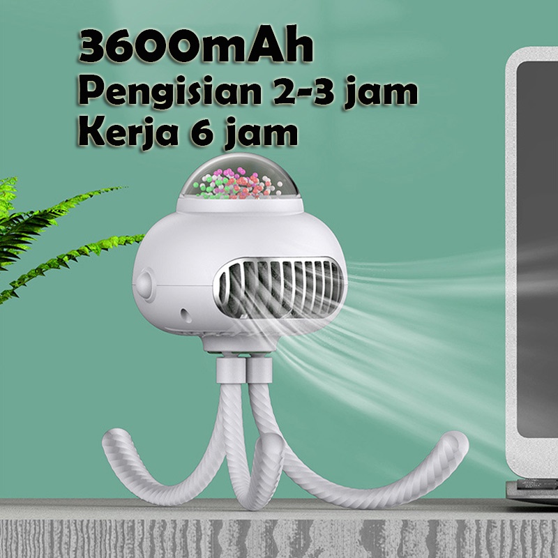 CORN Tingkatkan Bayi Kipas Angin Mini Portable 3600mah Kipas Angin Bisu Mini Fan USB RECHARGEABLE 3-Speed Angin Super Micro-USB Bentuk Gurita Mendukung Kereta Dorong Bayi