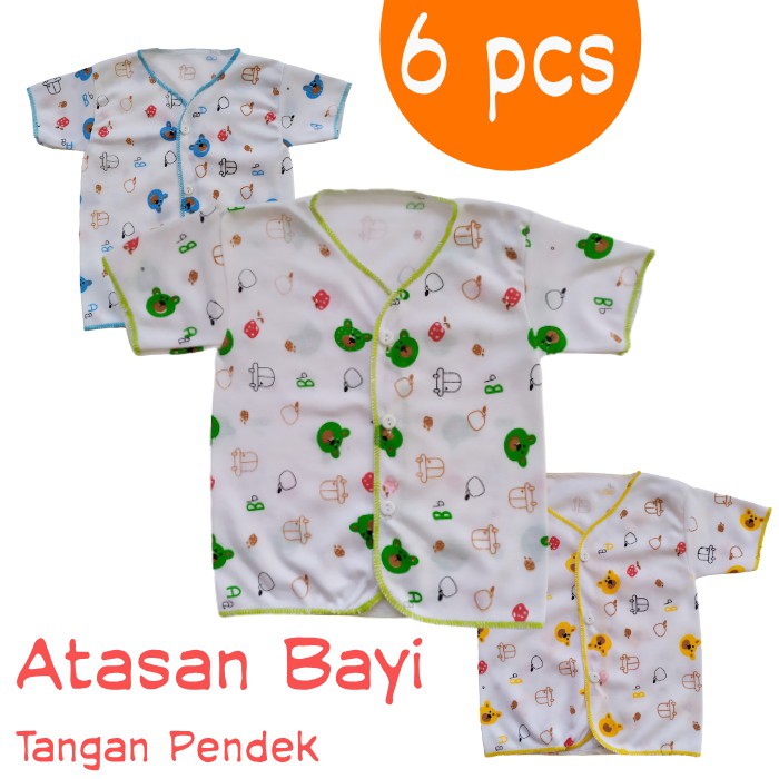 6 pcs Atasan Baju Bayi Newborn Print Karakter