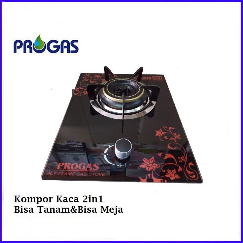 KOMPOR GAS KACA 1 TUNGKU PROGAS TEMPERED GLASS 2IN1 Terbaru