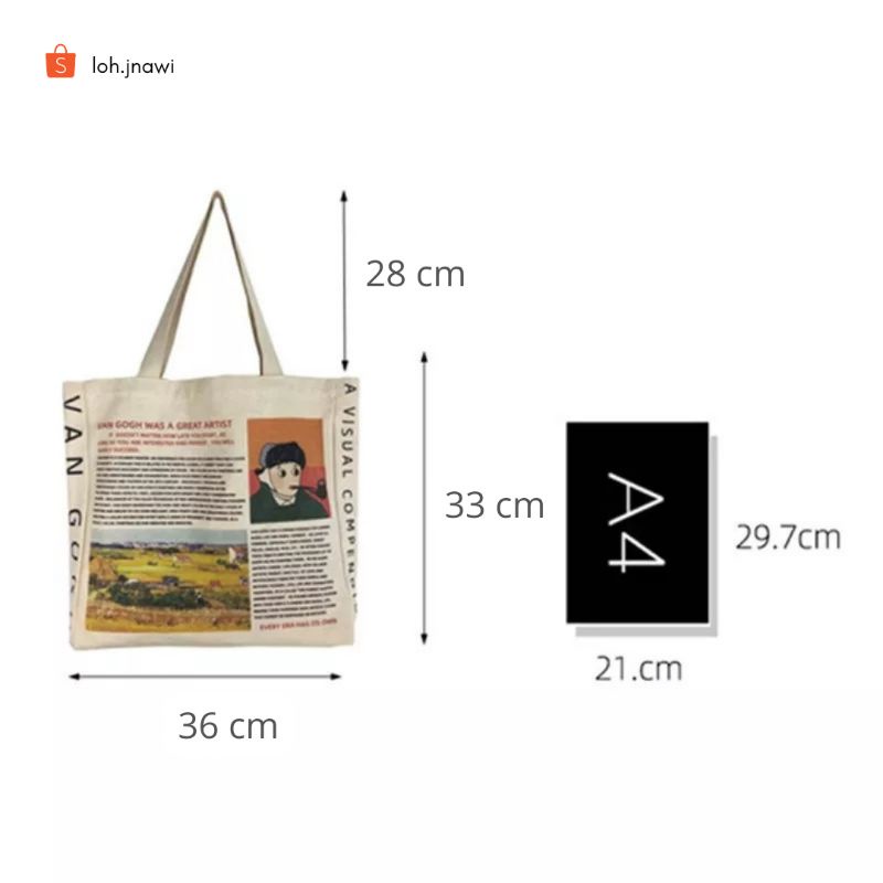 Korean Totebag Canvas Resleting Dan Saku Van Gogh Style Aesthetic Tebal Premium