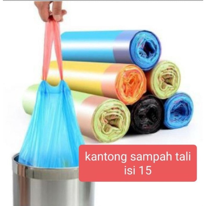 (NCS) (dengan TALI) Kantong Sampah Roll Tali Jumbo Plastik Sampah Tali Isi 15 Pcs 45x50cm Disposable Garbage