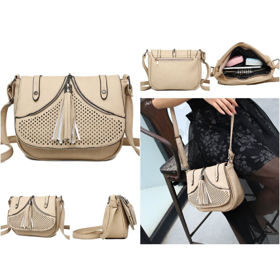 TAS COKLAT PUTIH KREM ELEGAN WANITA SIMPLE JALAN HAND BAG KOREA PERGI