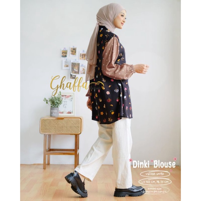 DINKI OVERSIZE BY GHAFFA THE LABEL (BLOUSE MOTIF) Blouse oversize muslimah modern rekomended