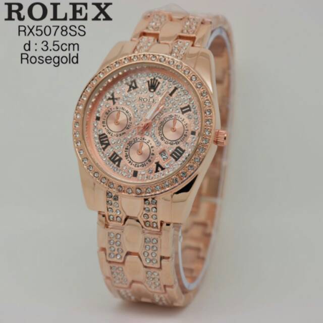 Jam Tangan Mewah Rolex Full Diamond Rose Gold