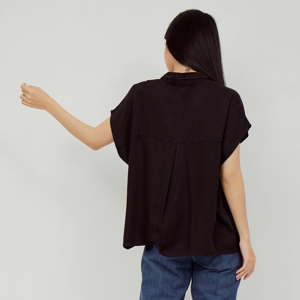 WFH Clothing Rayon Illa Resort Collar Black - Blouse Casual Wanita-4