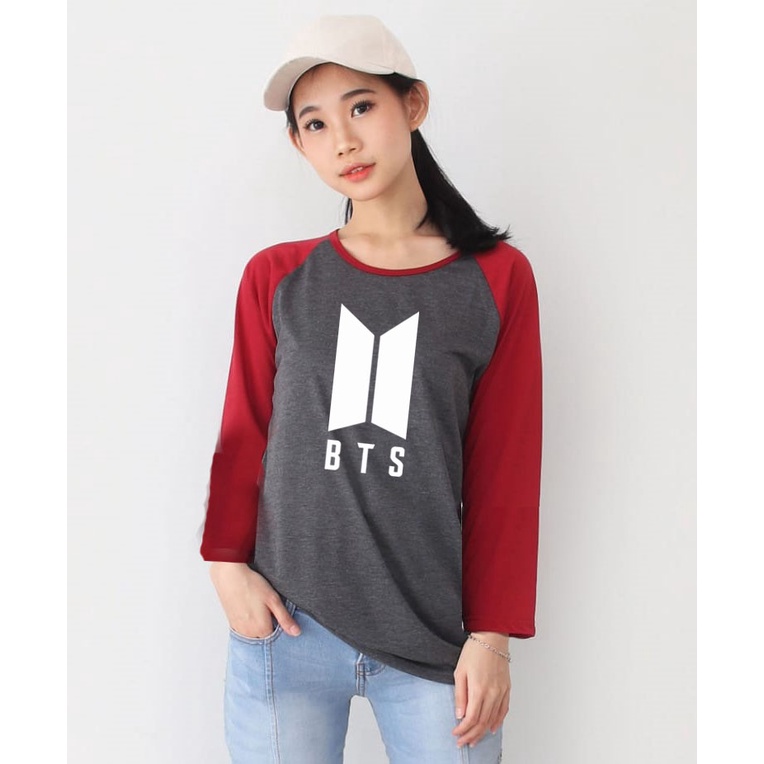 Kaos Raglan Abu Tua Lengan Panjang Gambar BTS