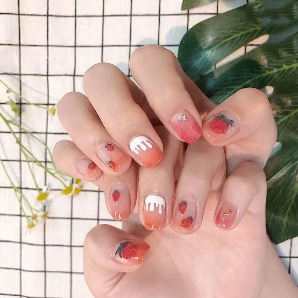 AUGUSTINA Agustin 5D Stiker Kuku Ukiran Indah Decal Strawberry Orange DIY Nail Art Desgin