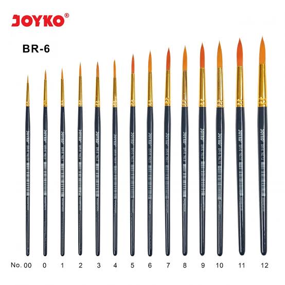 

SET JOYKO BR 6 LENGKAP 14 UKURAN KUAS LUKIS LANCIP BULU KUNING EMAS