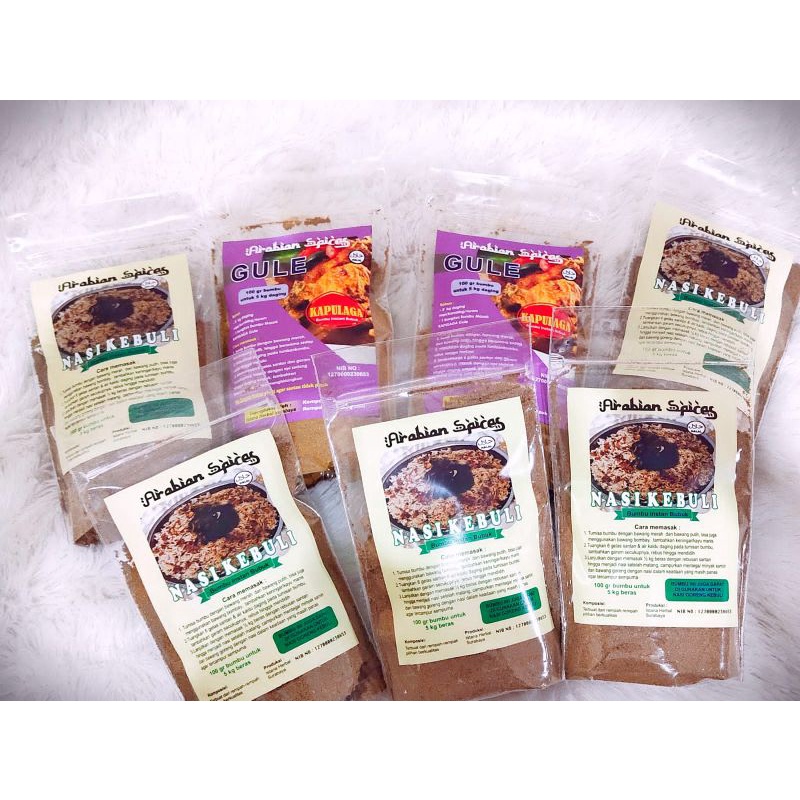 

Bumbu Instan Bubuk Nasi Kebuli, Nasi Bukhori, Nasi Kabsah, Nasi Briyani, Bumbu Masak instan Gule, Krengsengan, Acar Ikan, Rendang, dan lain lain / Bumbu instan bubuk 100 gram