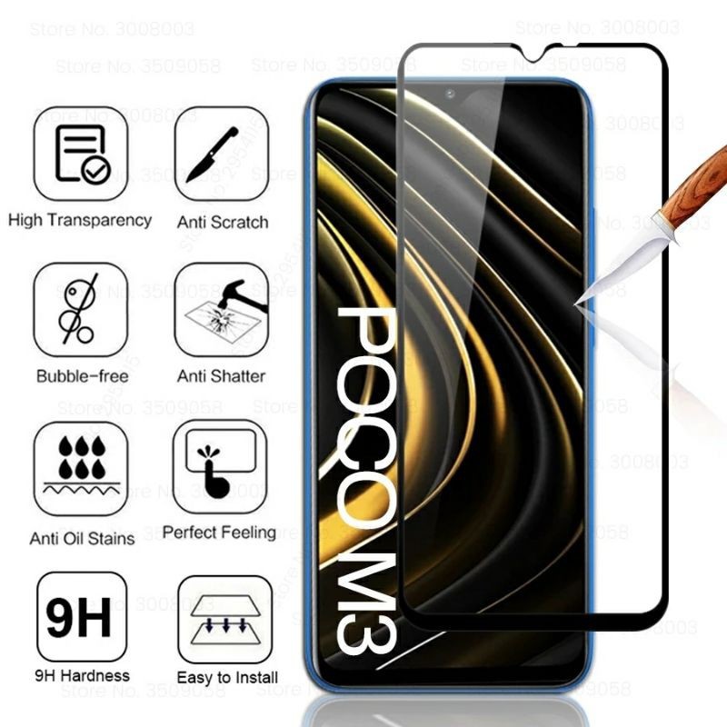 Paket 3in1 Tempered Glass Full POCO M3 Poco M3 Pro 5G Anti Gores Kamera Belakang Garskin Carbon Skin