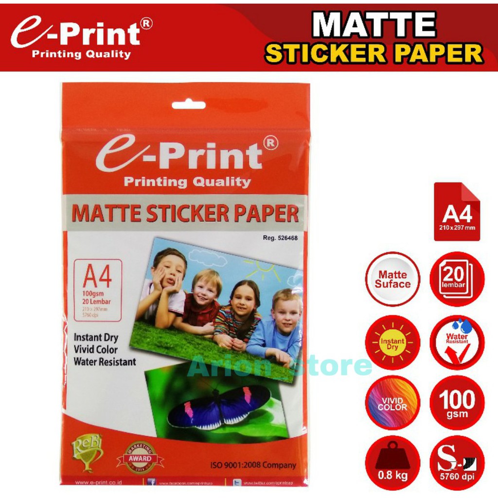 KERTAS PHOTO STICKER MATTE A4 20 LEMBAR 100GSM E-PRINT