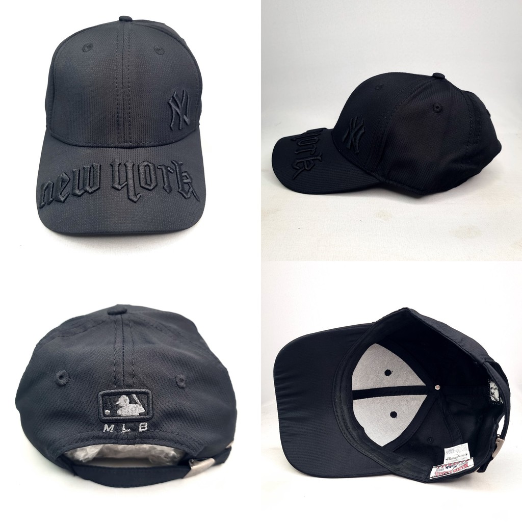 TOPI SNAPBACK MELENGKUNG NY  HITAM LOGO HITAM KECIL