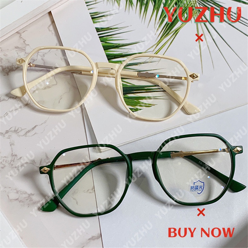 （YUZHU）COD New Fashion Transparan Oversized Frame Kacamata TR90 Kuil Logam Poligonal Kacamata Anti Cahaya Biru