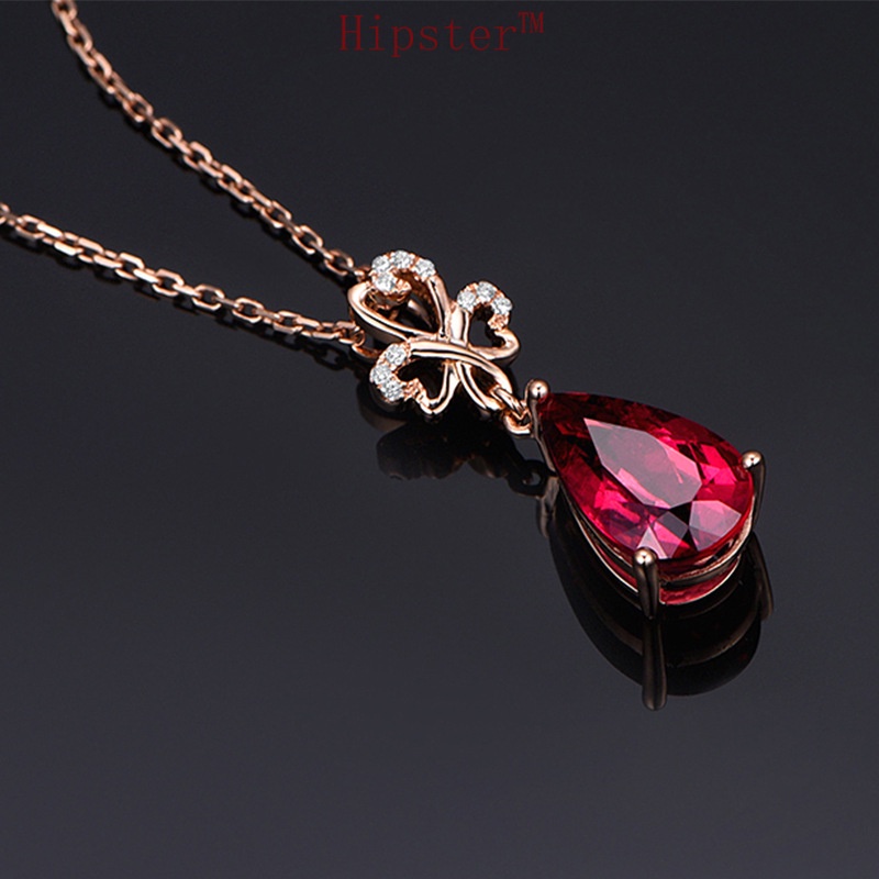 New Hot Sale Fashion Luxury Diamond Temperament Red Crystal Pendant Clavicle Chain