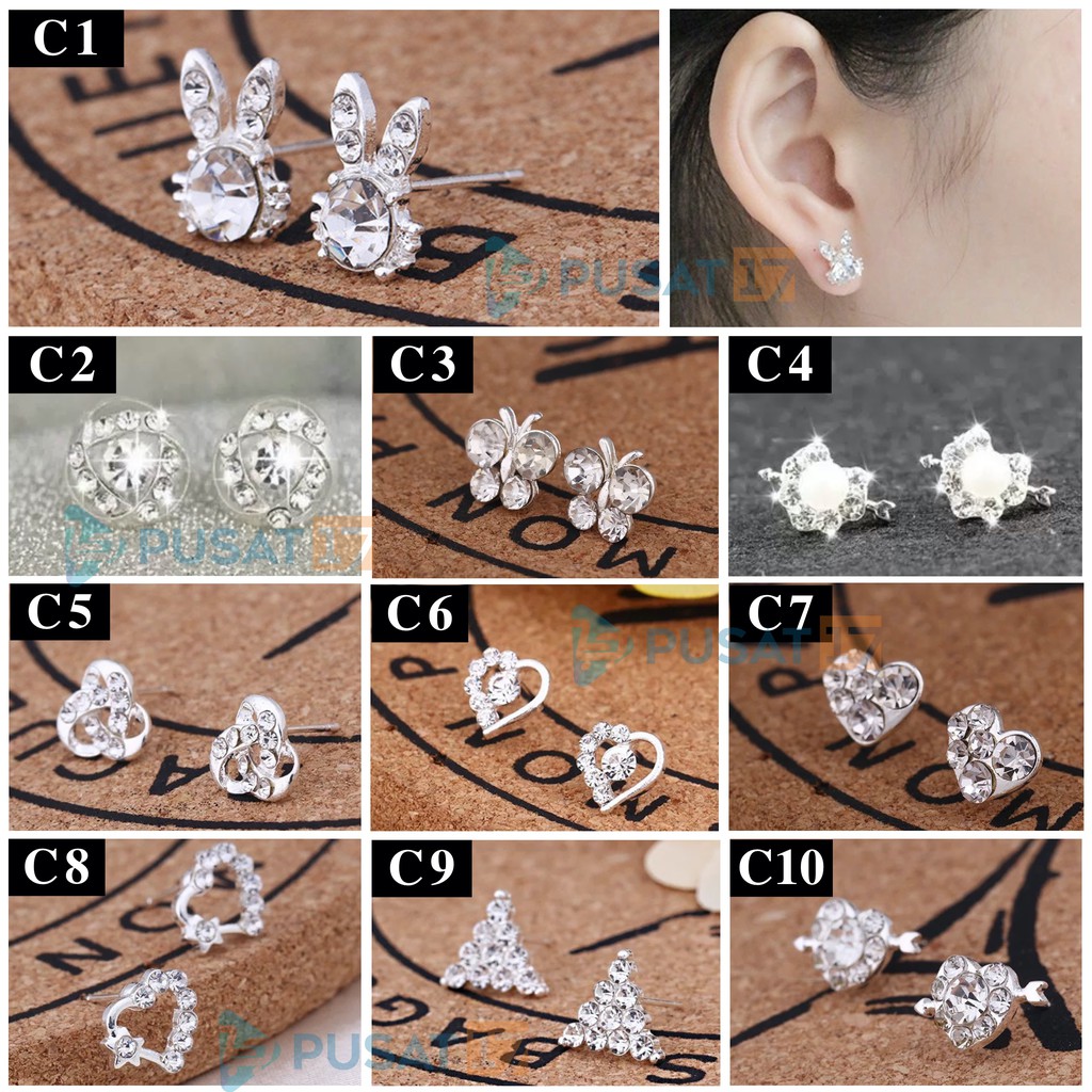 ANTING TUSUK KOREA STYLE FASHION WANITA AKSESOSORIS KOREA ANTING GIWANG STUD DIAMOND EARRING STUD-3