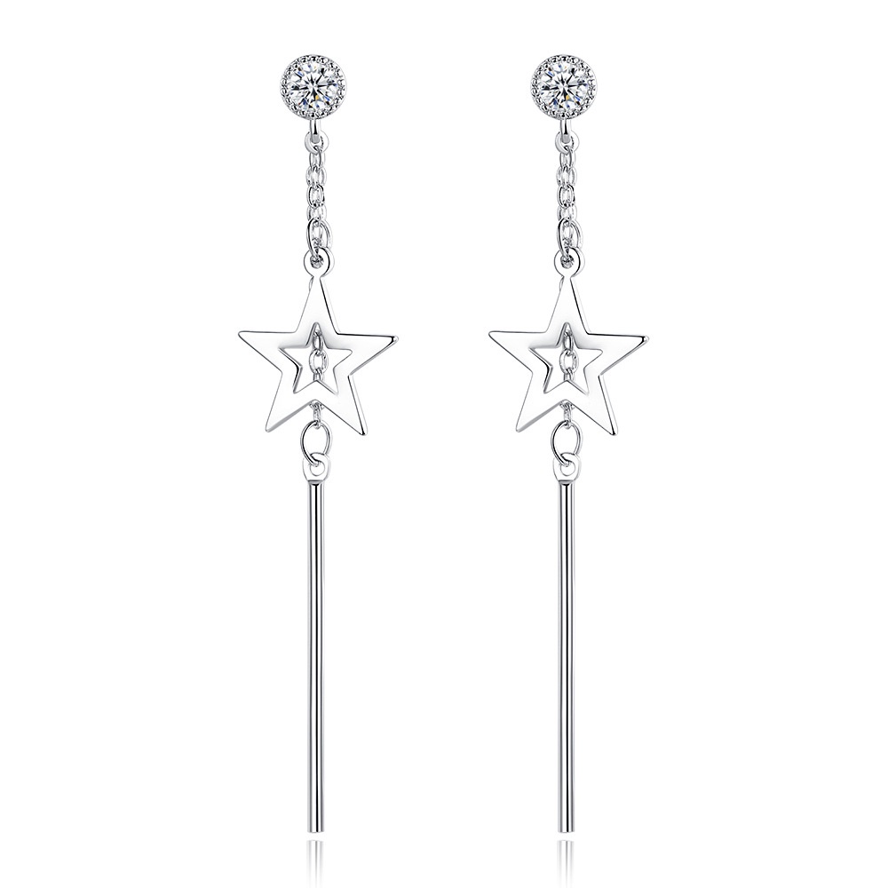 Anting Perak 925 Wanita Berongga Anting-anting Bintang Berujung Lima Besar Perhiasan Fashion