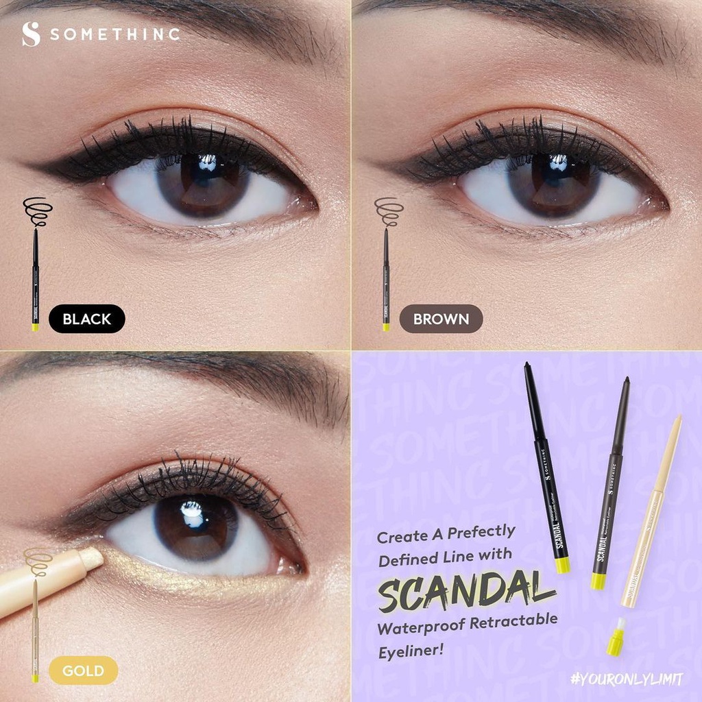 Somethinc Forever Stay Waterproof Liquid Eyeliner | Velvet Sugar Dual Gel Eyeliner | Scandal Waterproof Retractable Eyeliner