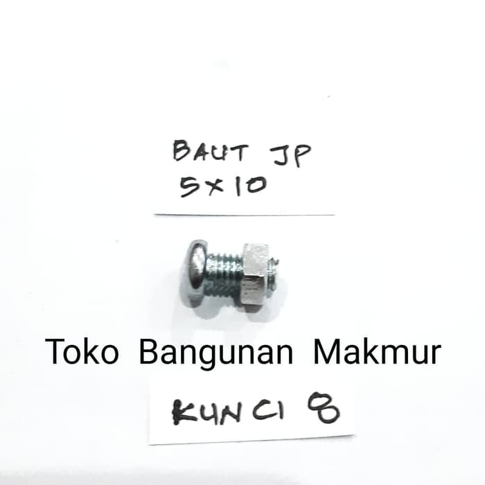 Baut Putih 5x10 + Mur Baut JP5x10 Kepala Obeng M5x10 M5 x 10 10pcs