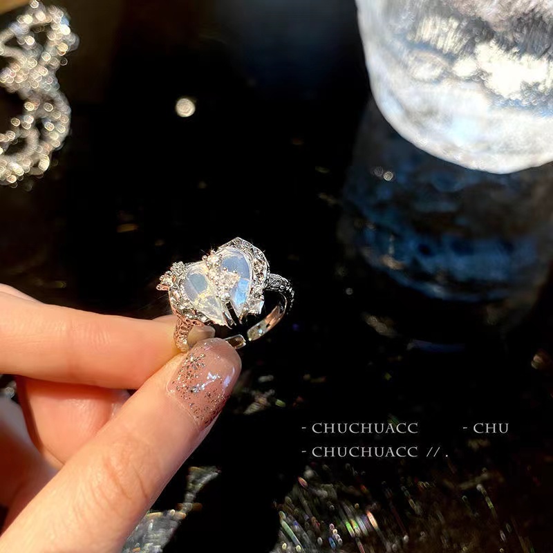 IFYOU Kalung Cincin Jari Ganda Bahan Zircon Warna Silver Gaya Korea Untuk Wanita