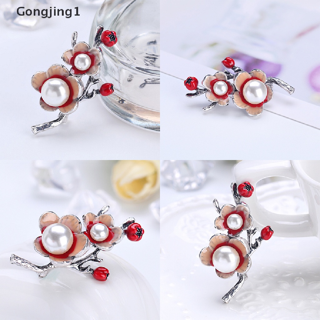 Gongjing1 Bros Pin Enamel Desain Bunga Hias Mutiara Aksesoris Pengantin Wanita