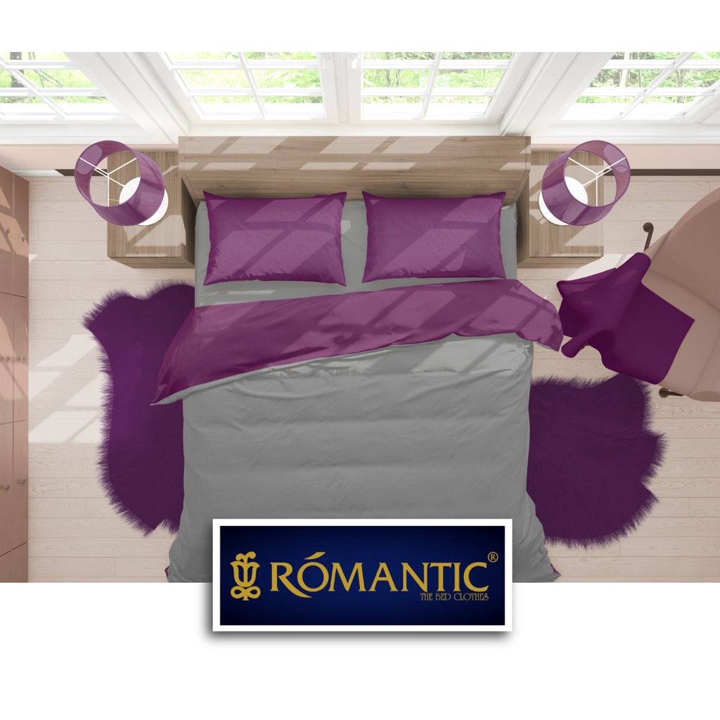 Two Tone Bedcover ROMANTIC Ungu Terong x Abu aesthetic Bandung