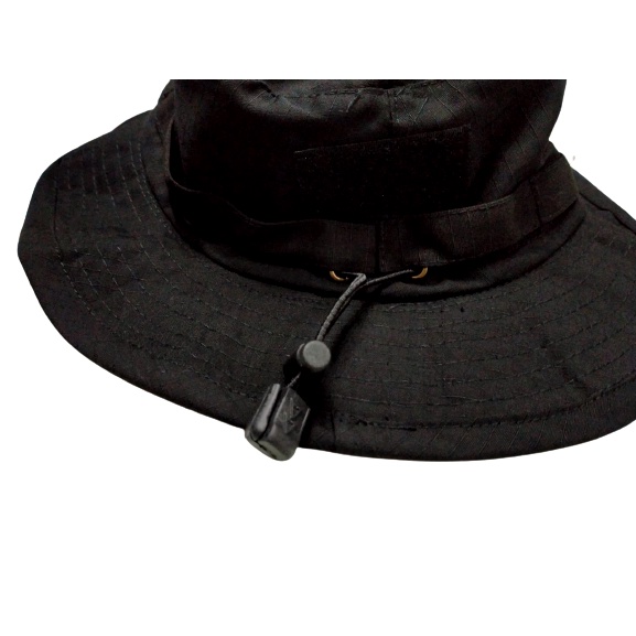 Topi Rimba Rekat Velcro Hitam Topi Lapangan Bucket Hat