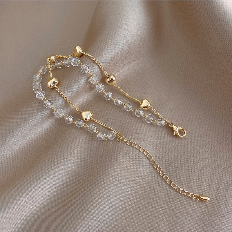 Elegant Heart Bead Gold Chain Bracelet Gelang Korea Multilayer Transparent Ball Bracelets for Women Jewelry Gift-3