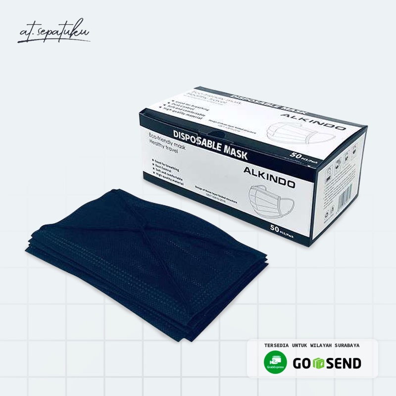 Masker 3 PLY MEDIS HITAM Hitam / Putih / Biru Earloop Masker Medis / I-CARE 1 BOX 50 pcs