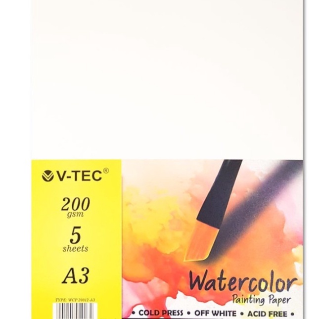

(1 PACK = 5 LMBR A3 ) COLD PRESS 200 gsm Kertas Gambar Watercolor Vtec A3 / Water Color Paper / Kertas Watercolour Painting / Water Colour V-Tec