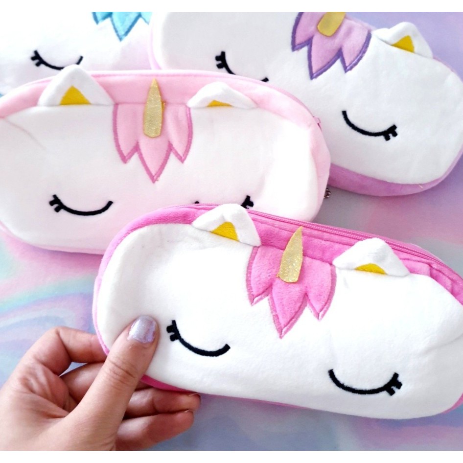 TEMPAT PENSIL UNICORN PLUSHY UNICORN KOTAK PENSIL UNICORN WARNA PASTEL BAHAN KAIN LEMBUT