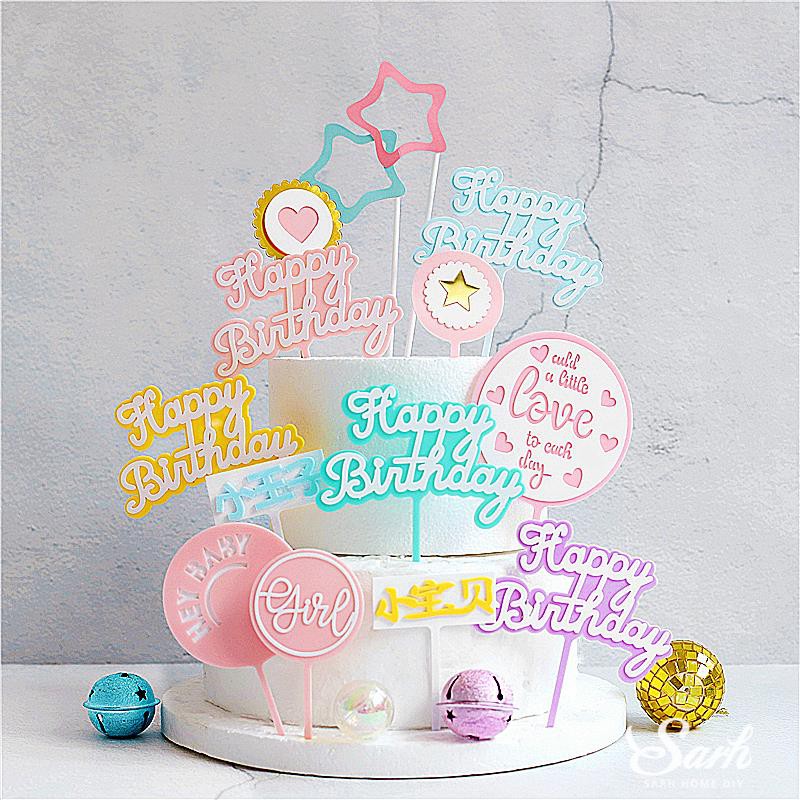 

Cake Topper HAPPY BIRTHDAY Akrilik pastel macaroon colors 208038