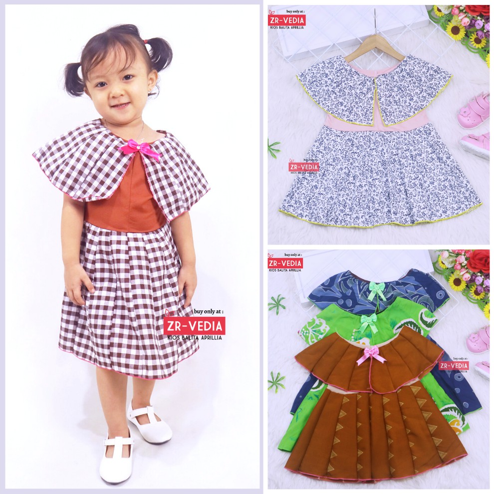 Dress Yolla size 1-2 Tahun / Dres Cape Anak Perempuan Murah Katun Adem Gaun Pesta Baju Kensi Cewek