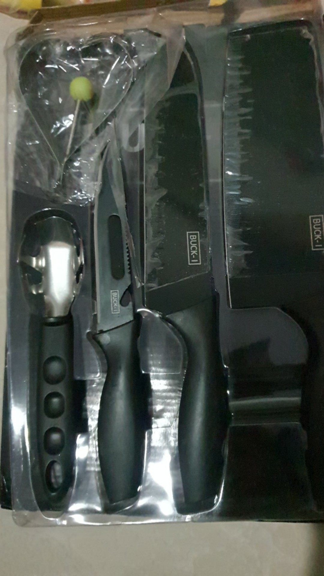 Set Pisau Dapur Hitam 5 Pcs In 1 Cetakan Telur Chef Knife Cleaver / Set Pisau 5in1 J12