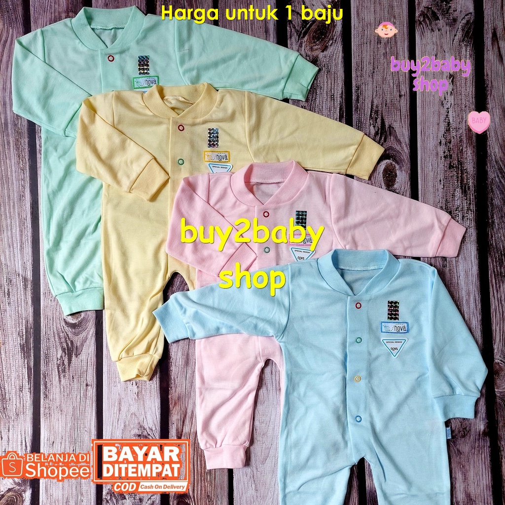 Baju bayi Jumper panjang model buka/tutup kaki katun premium soft color NOVA bayi 0-3 Bulan 1 PCS