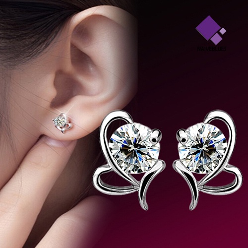 Naiveblue Anting Tusuk Sterling Silver 925 Desain Hati Hias Zircon Untuk Wanita