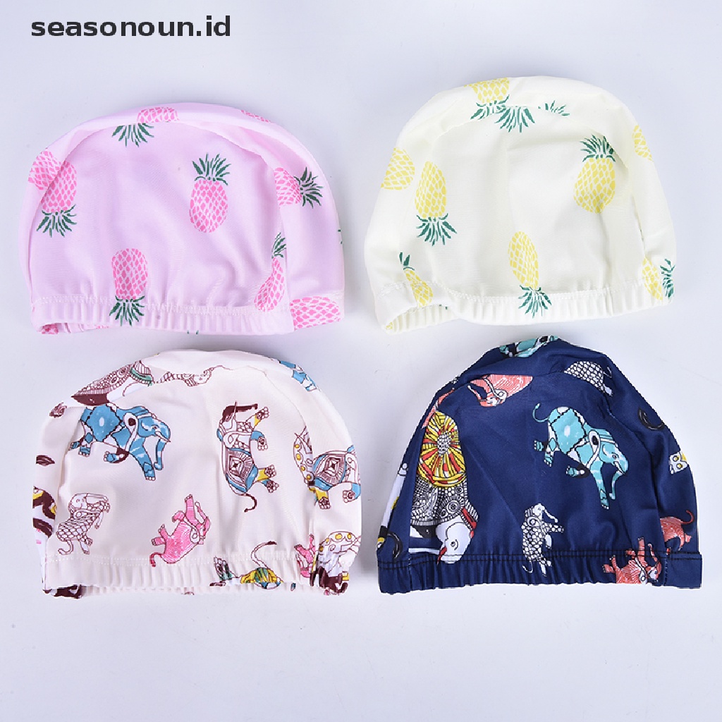 (seasonoun) Topi Renang Elastis Anti Air Motif Print Kartun Untuk Anak