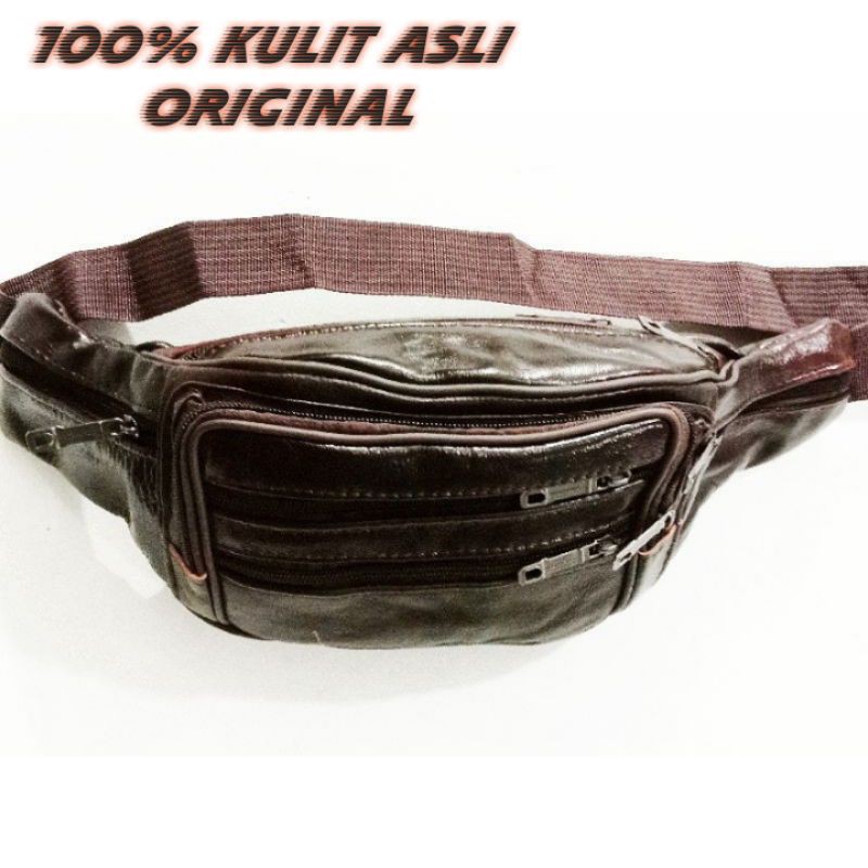 Tas Selempang Bahan Kulit asli / Waistbag Pria Bahan Kulit Asli Termurah / Garansi 100% Kulit asli