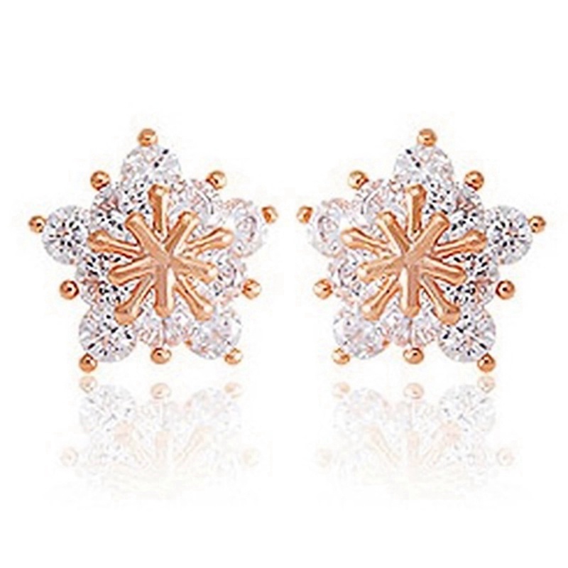 Anting Stud Desain Snowflake Aksen Batu Dazzling CZ Serbaguna Untuk Wanita