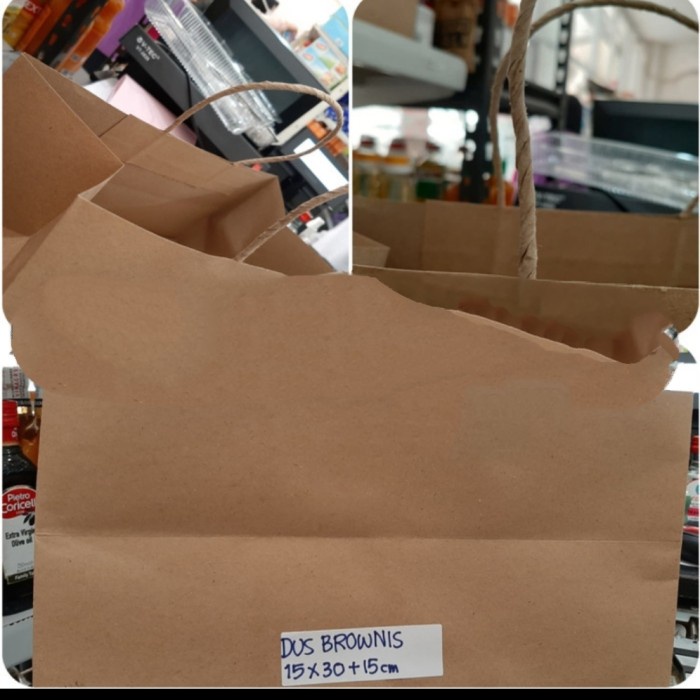 

(TERLARIS) Paperbag tas brownis ukuran 15x30+15cm isi 12