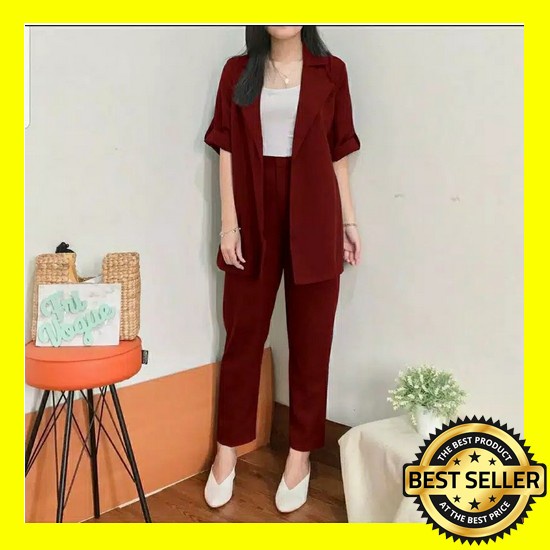 Baju Setelan Oneset Setcel 2In1 Rajut Knit Set Nagita Slavina Slit Blouse Top & Pants Longsleeve Cas
