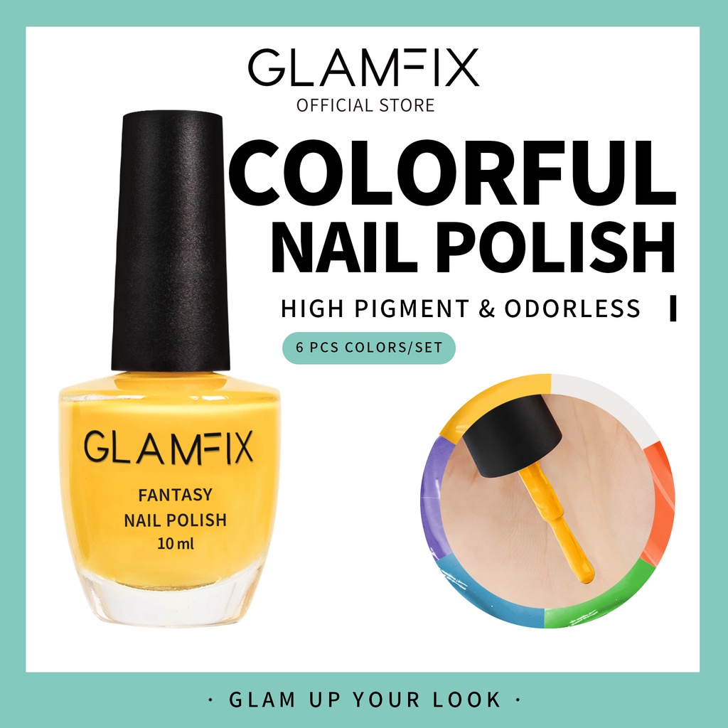 GLAMFIX Colorful Nail Polish Set Isi 6 pcs Kutek Cat Kuku | GLAM FIX Alat Kecantikan Makeup by YOU