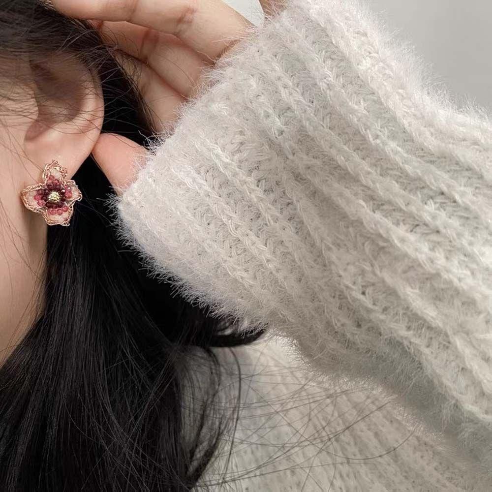 Mxbeauty Anting Tusuk Wanita Retro Simple Trendy Untuk Perempuan Giwang Telinga Kristal Manis