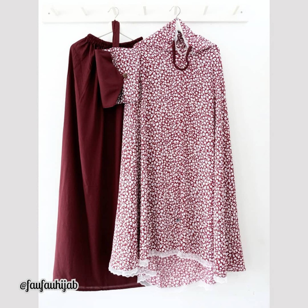 Mukena Faufau Butik Selma rossi bunga kecil marun