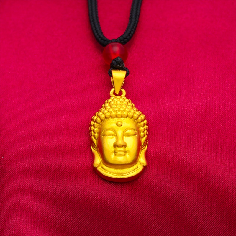 Kalung Emas Asli Kadar 375 Dengan Liontin Kepala Buddha Maitreya Untuk Pria Dan Wanita