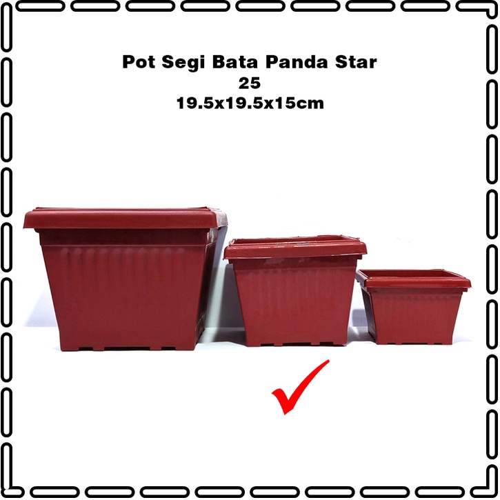 RML733 Pot Tanaman Segi 25 Bata/Hitam Panda Star