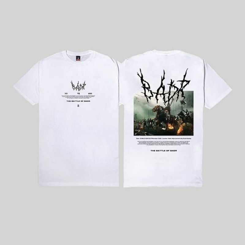 Kaos Dakwah Pria Muslim Dakwah Islami Tema Badr White MOSLEM LIMITED