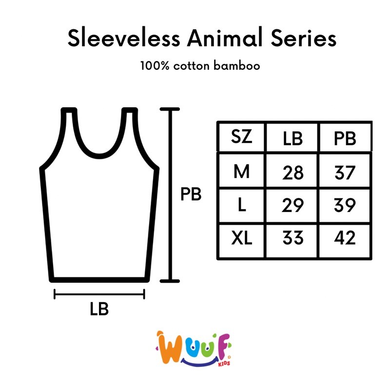 KAOS KUTUNG BAYI/ANAK KATUN BAMBOO/SINGLET/KAOS DALAM BAYI/ANAK PEREMPUAN/ LAKI (SLEEVELESS BABY/KIDS WUUF KIDS /SATUAN)