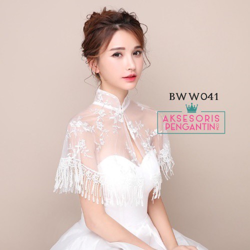 [READY STOCK] PAKAIAN PESTA WANITA LACE BOLERO PENGANTIN RENDA PUTIH BWW041